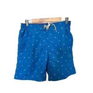 Boden Mens Blue Green Polka Dot Pockets Zip Fly Lined Swim Shorts Trunks Size 32